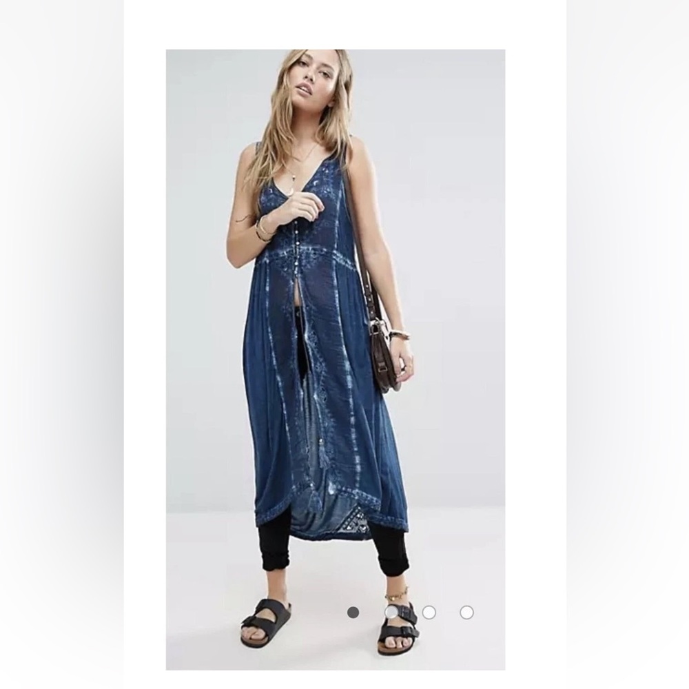 Free People Indigo Blue Tie-Dye Sleeveless Duster